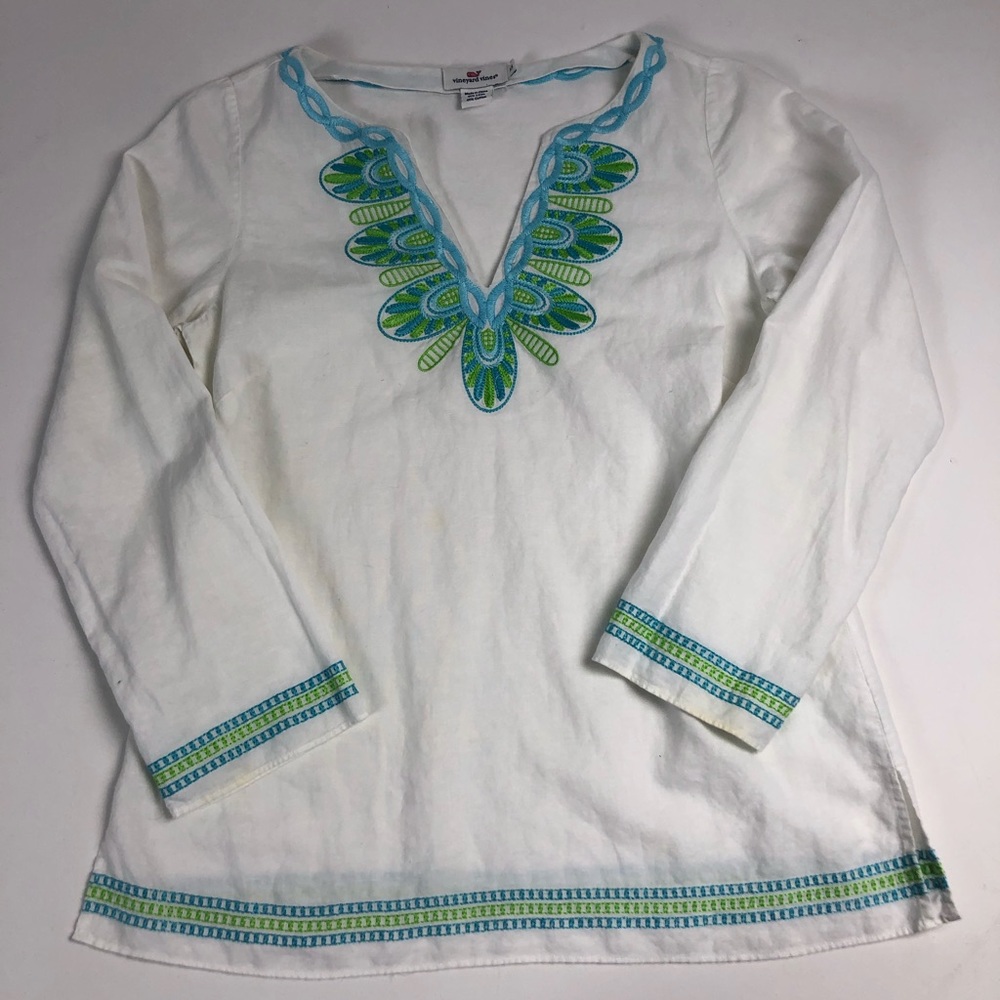 Vineyard Vines Women's White Peasant Top Size XS Boho Blouse Crochet Detail